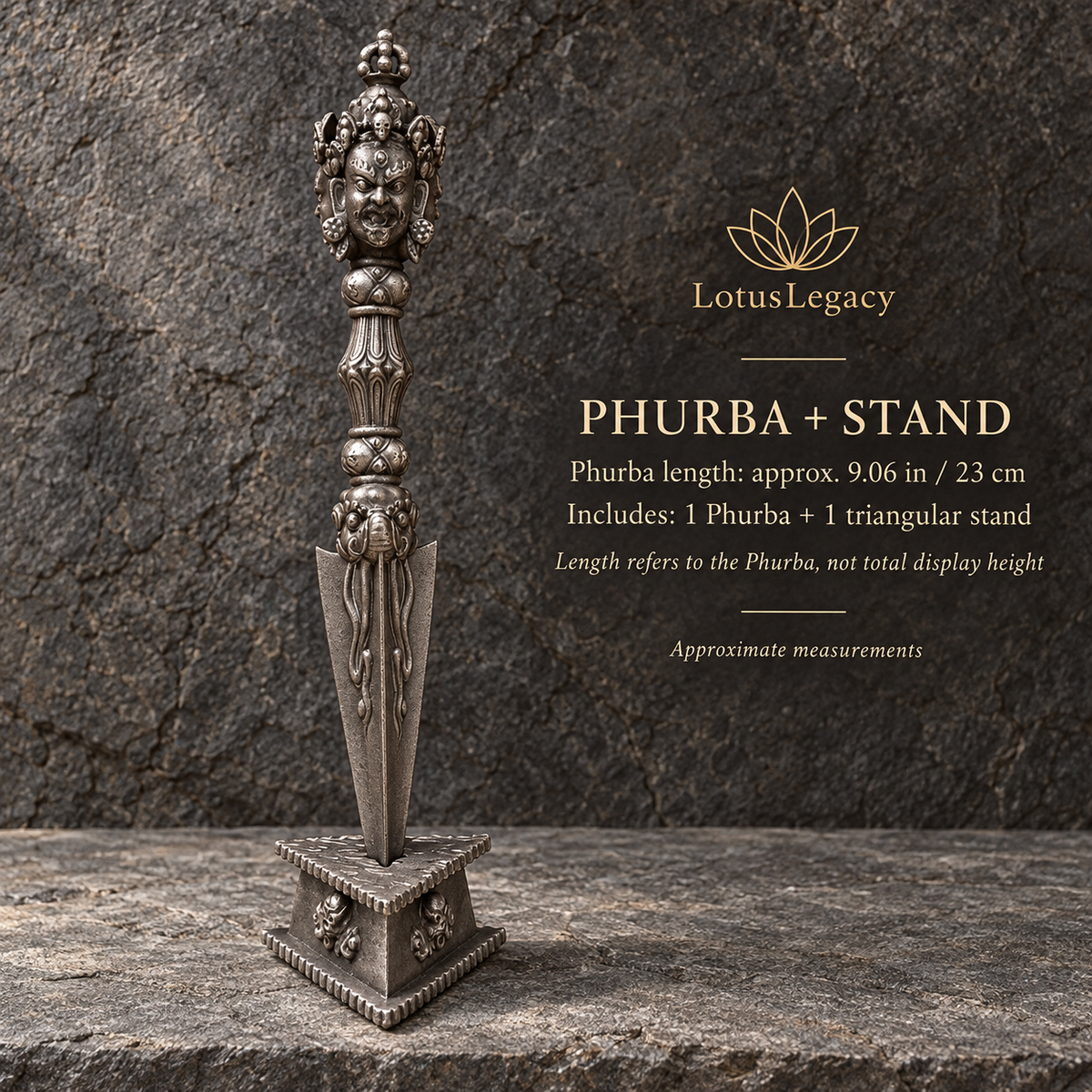 Iron Three-Face Phurba, 9.06 in / 23 cm, with Optional Stand — image 7