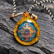 Vajrasattva Mandala Tsa Tsa Pendant, Hand Painted Tibetan Buddhist Necklace, Gold Tone Case, 1.81 in — image 1