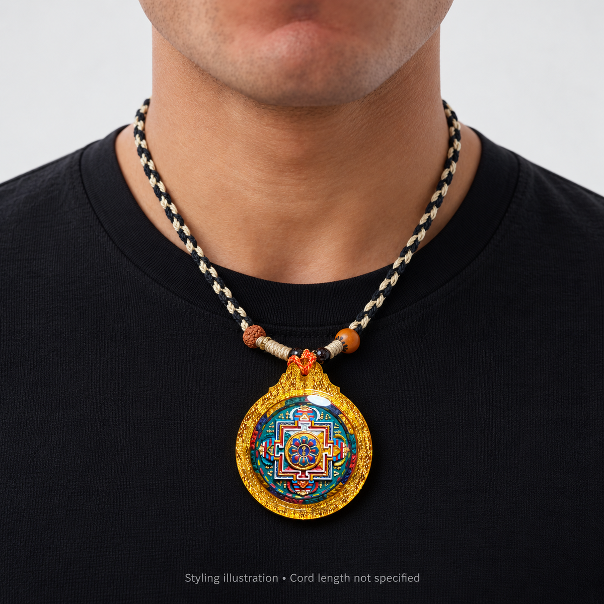 Vajrasattva Mandala Tsa Tsa Pendant, Hand Painted Tibetan Buddhist Necklace, Gold Tone Case, 1.81 in — image 5