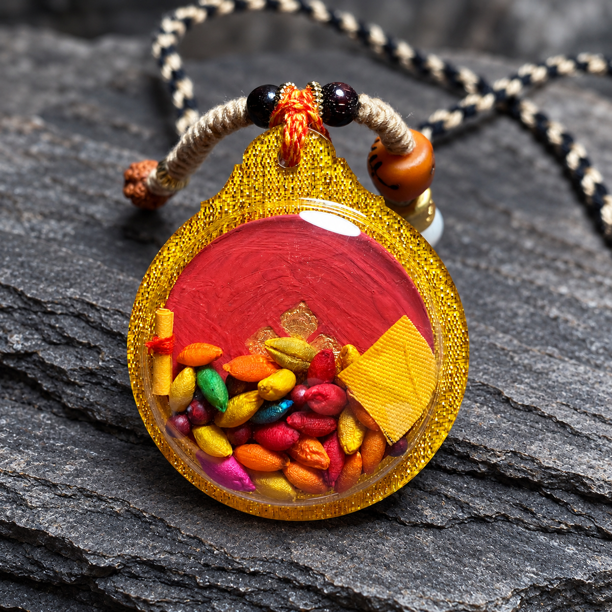 Vajrasattva Mandala Tsa Tsa Pendant, Hand Painted Tibetan Buddhist Necklace, Gold Tone Case, 1.81 in — image 6