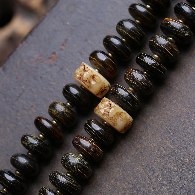 108 Buddha beads in Tibetan area, bamboo silk pattern, Tibetan reflux bone, big black sky sandalwood tee glazed accessories