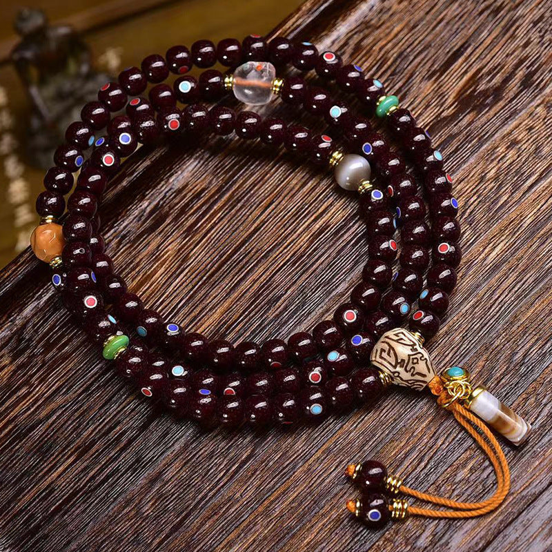 EverestArtstudios Natural Cinnabar-Finished Inlaid Xingyue Bodhi 108-Bead Mala