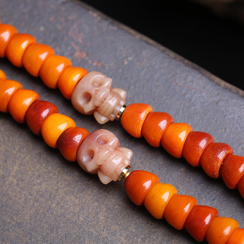Tibetan return yak bone carving gold bowl 18 Buddha beads rosary beads rain ear clip material sandalwood tee accessories