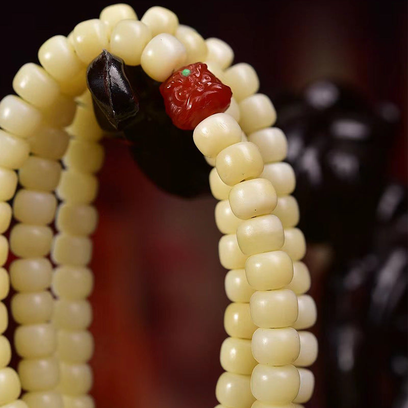 EverestArtstudios Natural Golden-Yellow Camel Bone Barrel-Bead 108-Bead Mala