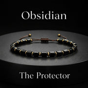 Buddha Stones Black Obsidian Protection Square Bead Braided Adjustable Bracelet