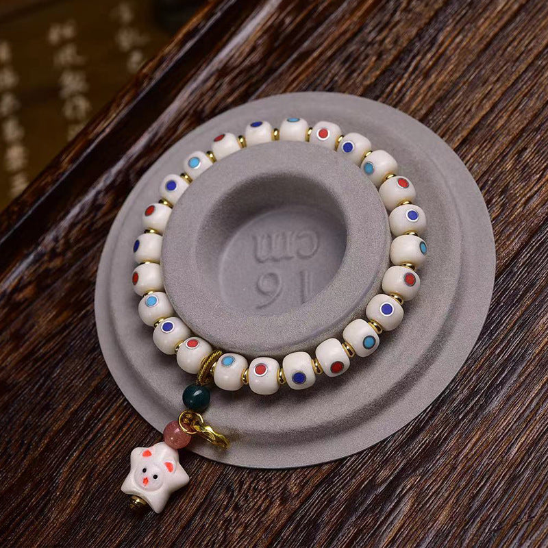 EverestArtstudios Yak Bone Multicolor Inlay Antler Charm Bracelet
