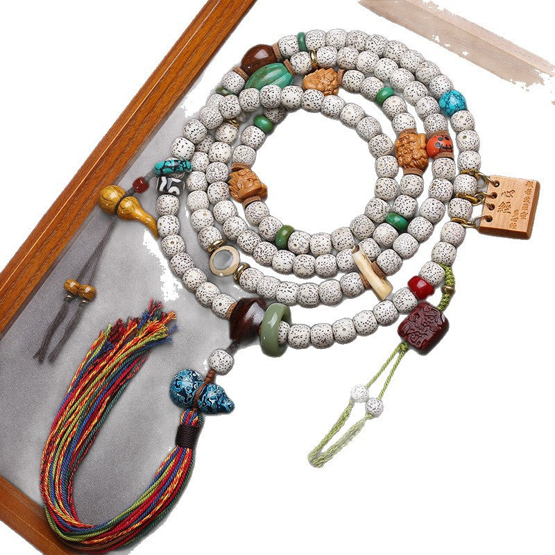Natural Xingyue Bodhi bucket beads 108 Buddha beads diagonally across the sweater chain Tibetan cultural and play Guochao literary and artistic fringed rosary beads