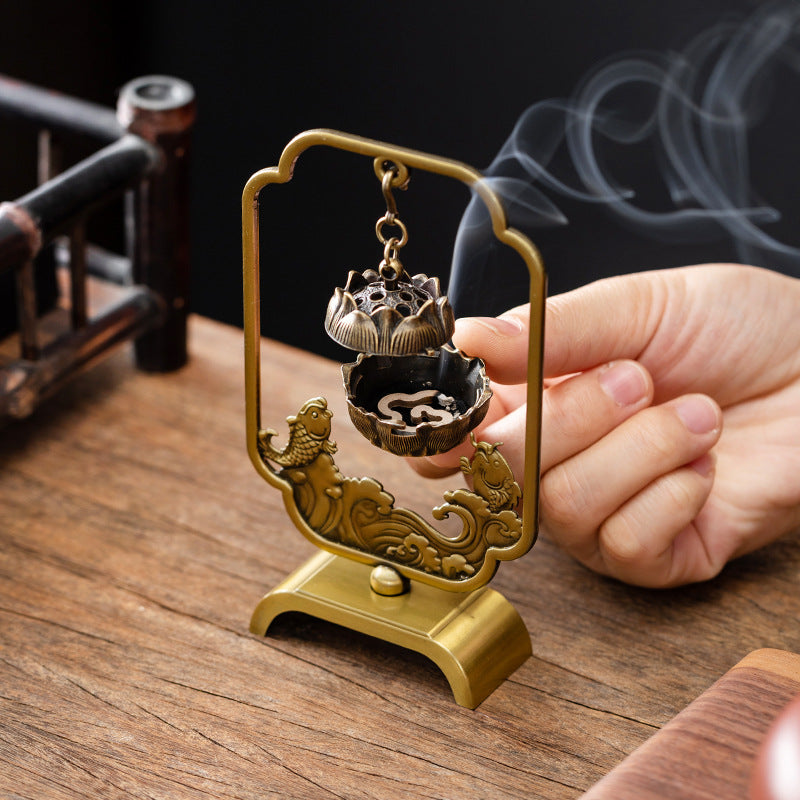 Yuyue Longmen Hanging Hanging Stove Creative Small Xiangyun Disk Incense Stove Tea Ceremony Ornament Retro Lotus Hanging Stove Hanging Ornament