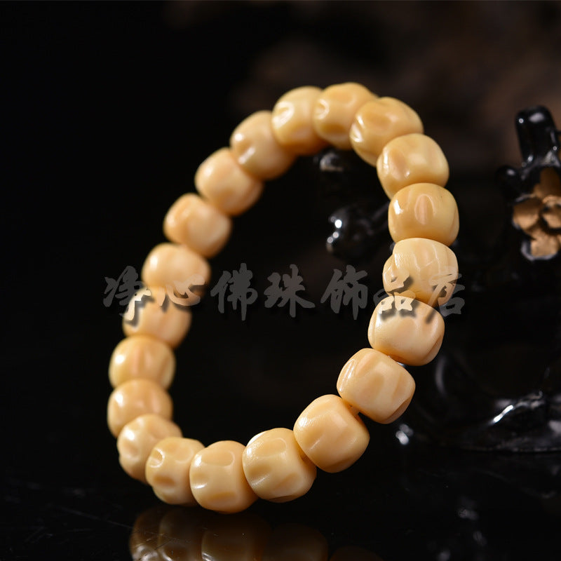 EverestArtstudios Camel Bone Warm Cream Drum Bead Bracelet