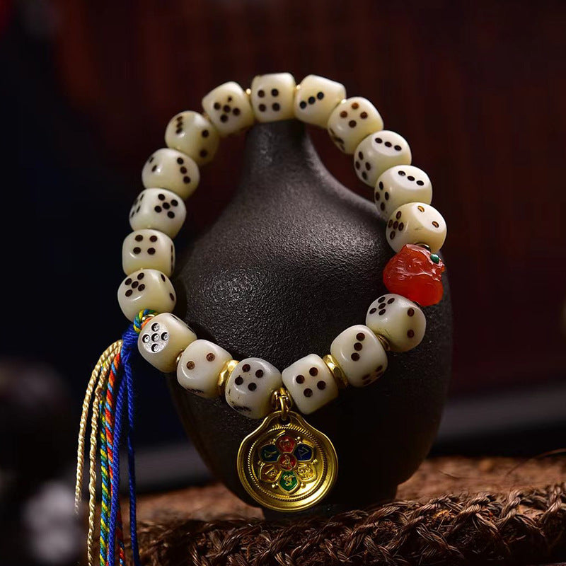 EverestArtstudios Camel Bone Dice Bead Charm Bracelet