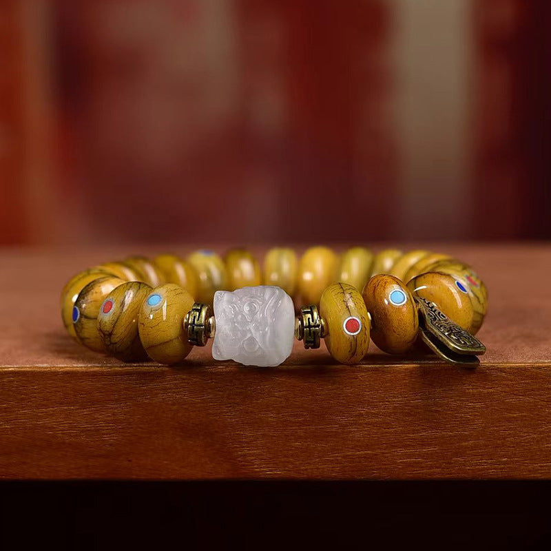 EverestArtstudios Yak Bone Disc Bead Multicolor Inlay Bracelet