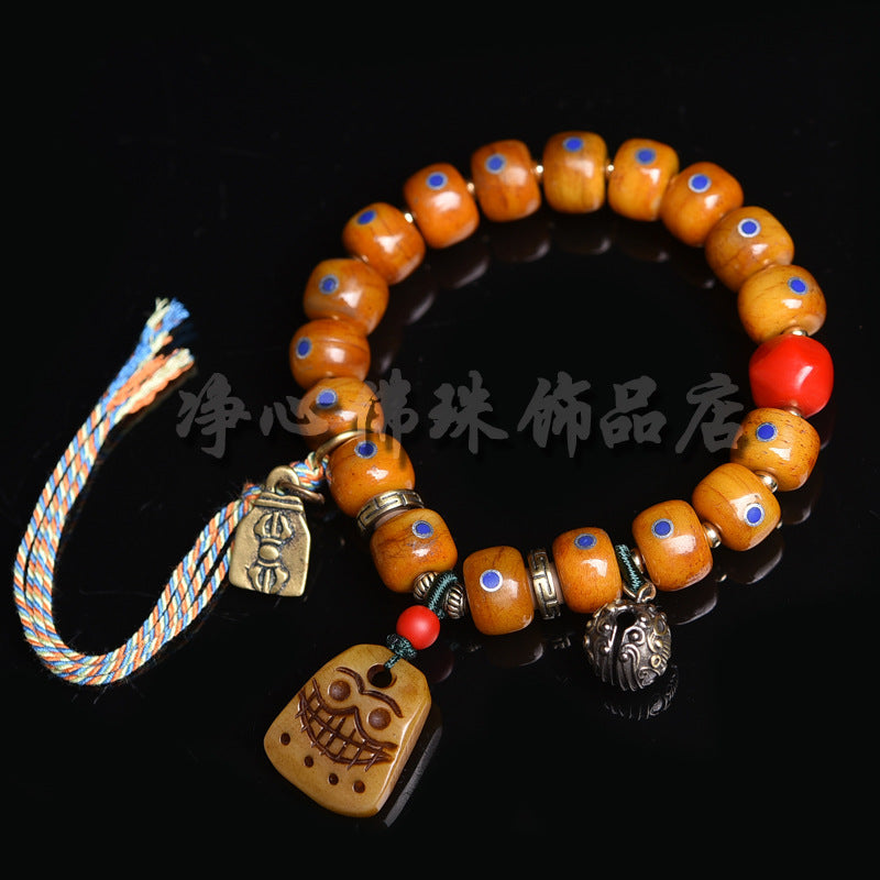 EverestArtstudios Bone Inlaid Bead Agate Dzi-Style Charm Bracelet