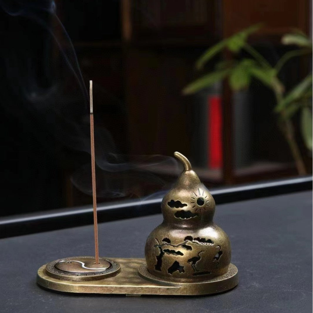 Bagua gourd alloy incense burner small auspicious cloud sticky powder agarwood sandalwood plate two instruments tai chi line incense insert tea ceremony ornament