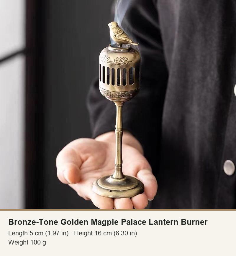 Bronze-Tone Golden Magpie Palace Lantern Burner