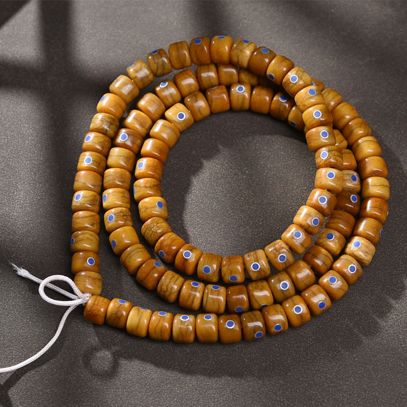 EverestArtstudios Aged Camel Bone and Lapis Inlaid Barrel-Bead 108-Bead DIY Strand