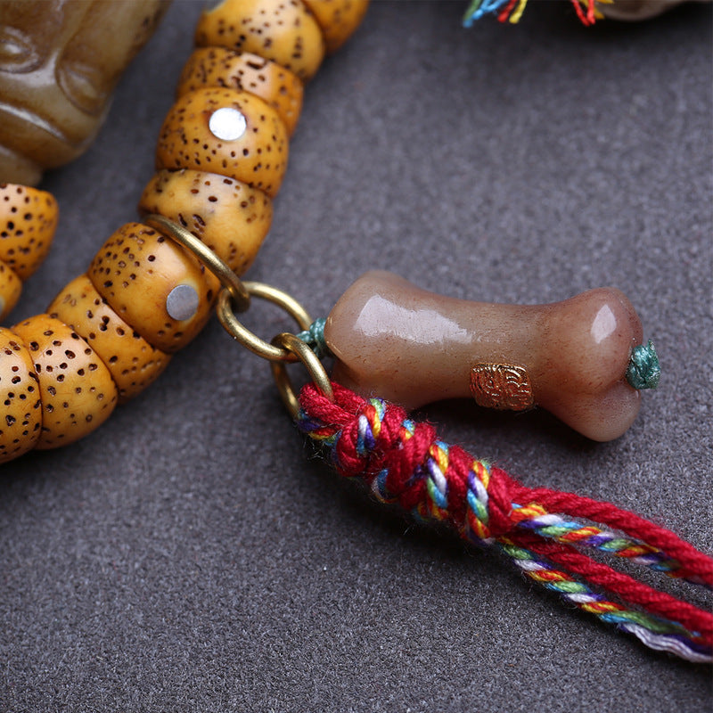 Tibetan Wenwan Xingyue Bodhi Son 108 Buddha Beads, Rosary Beads, Old Material Yak Bone Tee Red Agate Accessories