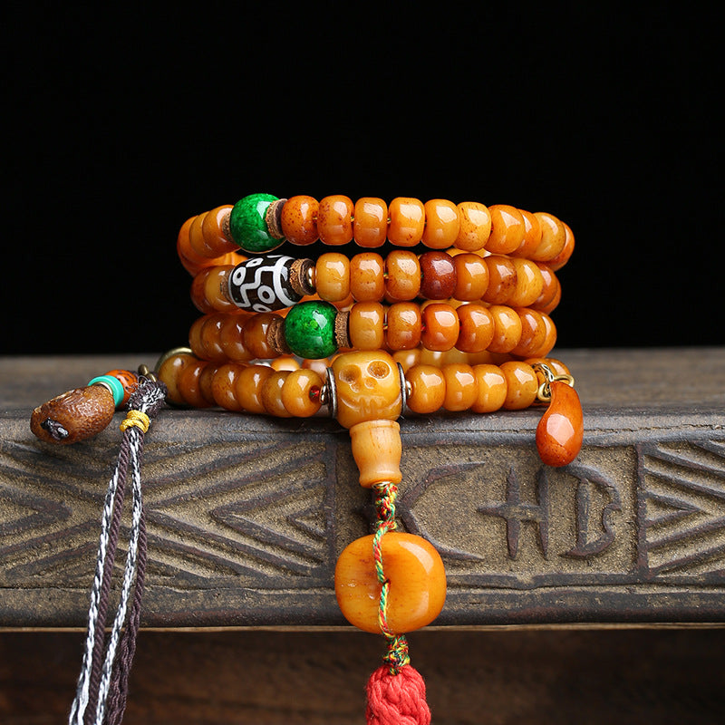 Tibetan return yak bone bucket beads 108 Buddha beads Tibetan cultural play multi-circle bracelet retro ethnic style sweater chain