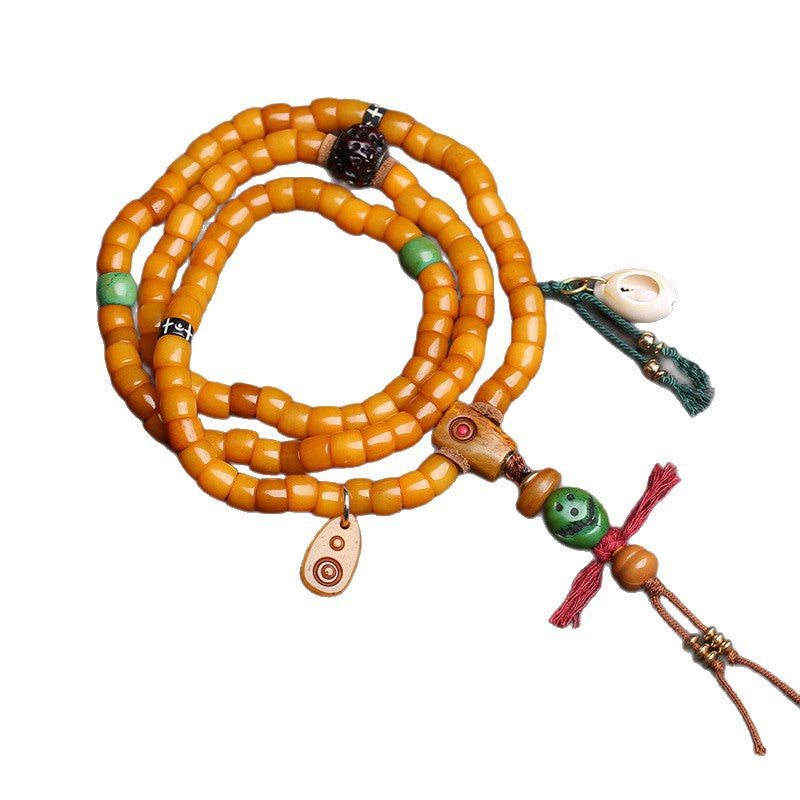 Tibetan returned yak bone large intestine beads 108 Buddha beads copper inlaid Vajra Bodhi camel bone tee accessories