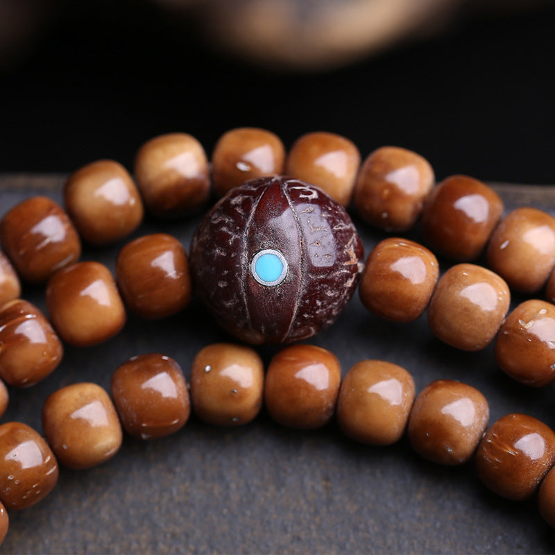 Natural Cook 108 Buddha Beads, Rosary Beads, Barrel Beads, Phoenix Eye, Bodhi Agate Line Beads, Return Bone, Antlers Tee Accessories