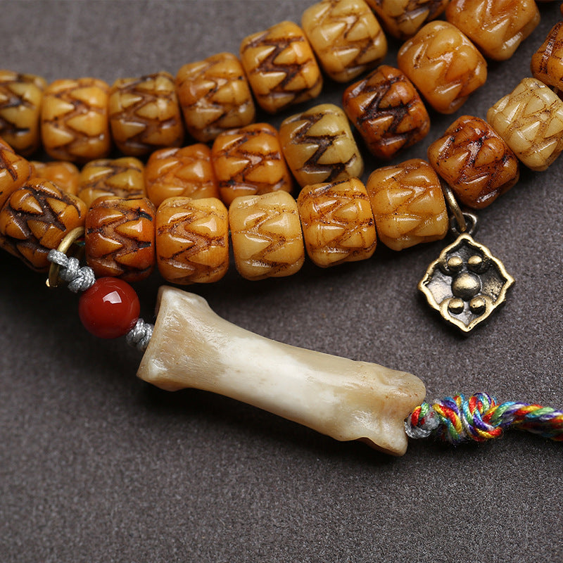 Tibetan backflow bone carving devours 108 Buddha beads, rosary beads, multi-circle bracelets, turquoise materials, glazed accessories, Wenwan