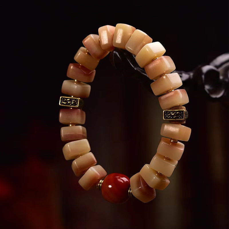 EverestArtstudios Camel Bone Sculpted Disc Bead Bracelet