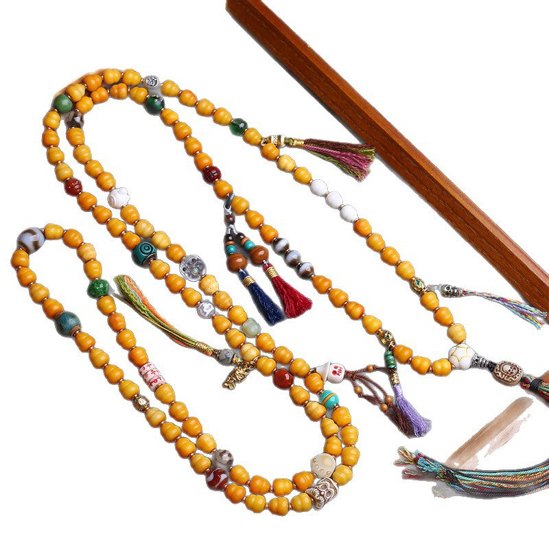 Tibetan return bone carving Fulu oblique span gourd yak bone back cloud agate tiger tooth dzi bead material glazed accessories
