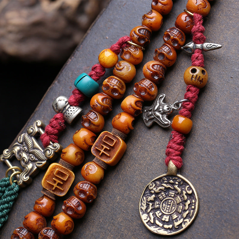 108 Tibetan return bones, carved Dumby Buddha beads, rosary beads, yak bones, lotus bucket beads, tee back cloud copper accessories