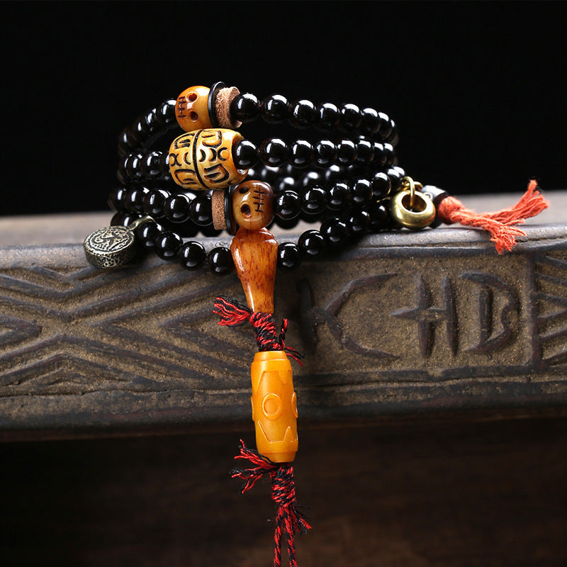 108 natural coconut beads, rosary beads, round beads, Wenwan reflux bone, Dumby three-eye dzi beads, accessories plate, playing beads.
