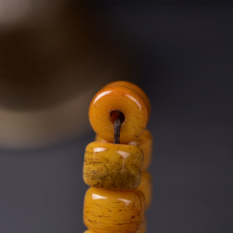 EverestArtstudios Tibetan Natural Aged Yak Bone Barrel-Bead 108-Bead Mala