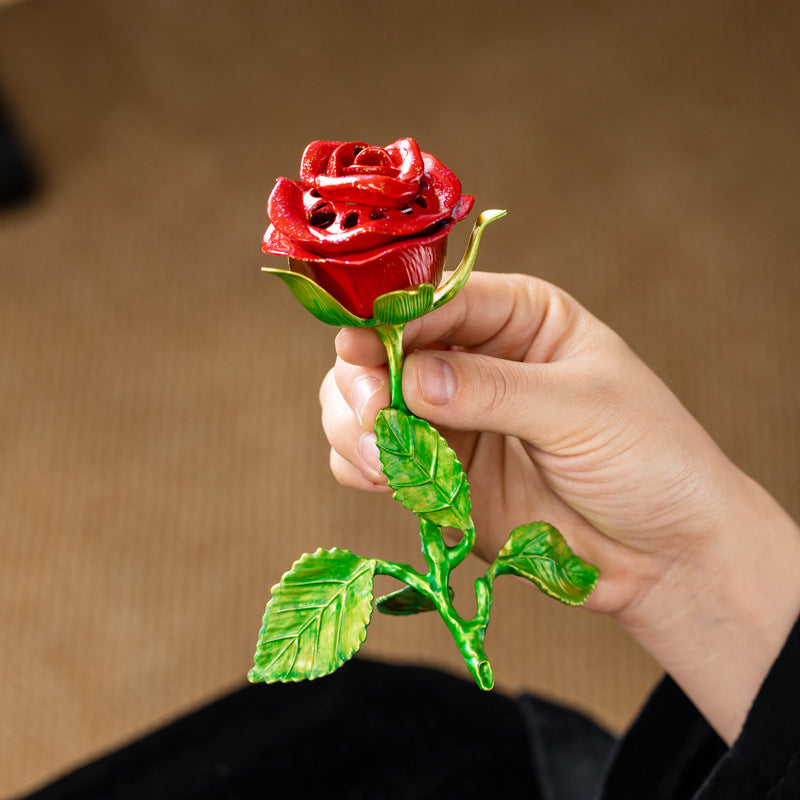 Cross-border handicrafts Alloy rose ornament Wedding Qixi Festival Valentine's Day gift Simulation flower Creative aromatherapy stove