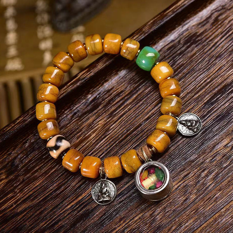 EverestArtstudios Bone Agate Dzi-Style Fox Accent Bracelet