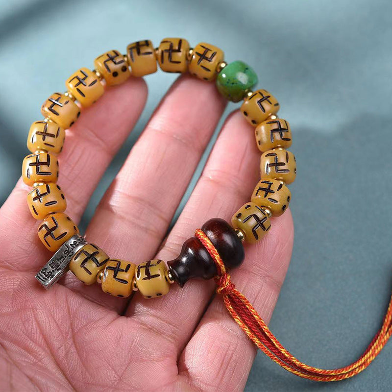 EverestArtstudios Camel Bone Auspicious Symbol Gourd Accent Bracelet