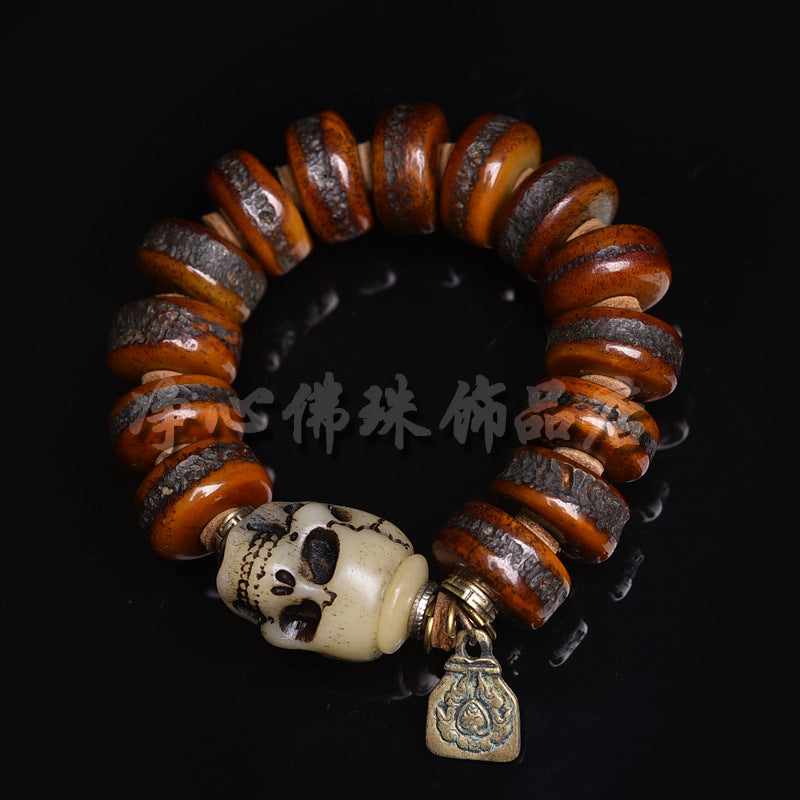 EverestArtstudios Bone Disc Bead Skull Accent Bracelet
