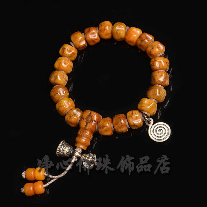 EverestArtstudios Camel Bone Carved Seed-Pattern Gourd Charm Bracelet