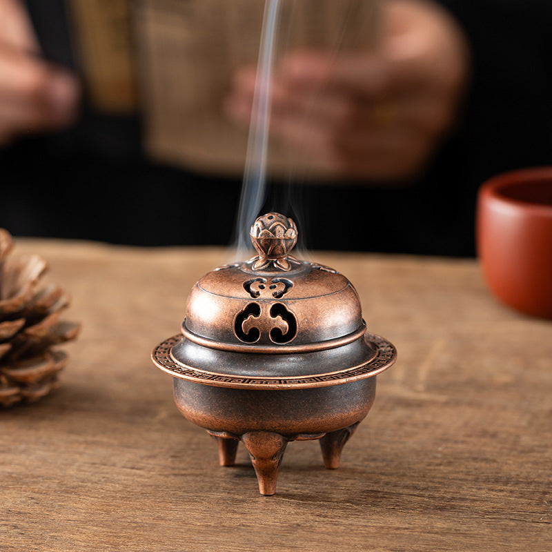 Chinese creative antique aromatherapy stove mini elephant foot lotus stove copper alloy household sandalwood pan incense three-legged stove ornament