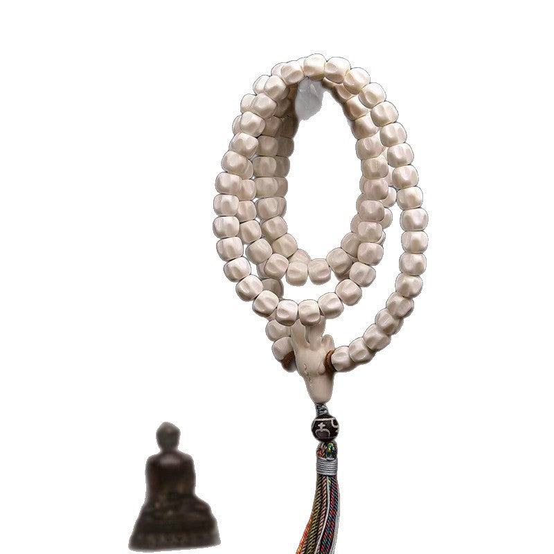 EverestArtstudios Natural Antler and Passion Seed 108-Bead Tibetan Mala Necklace