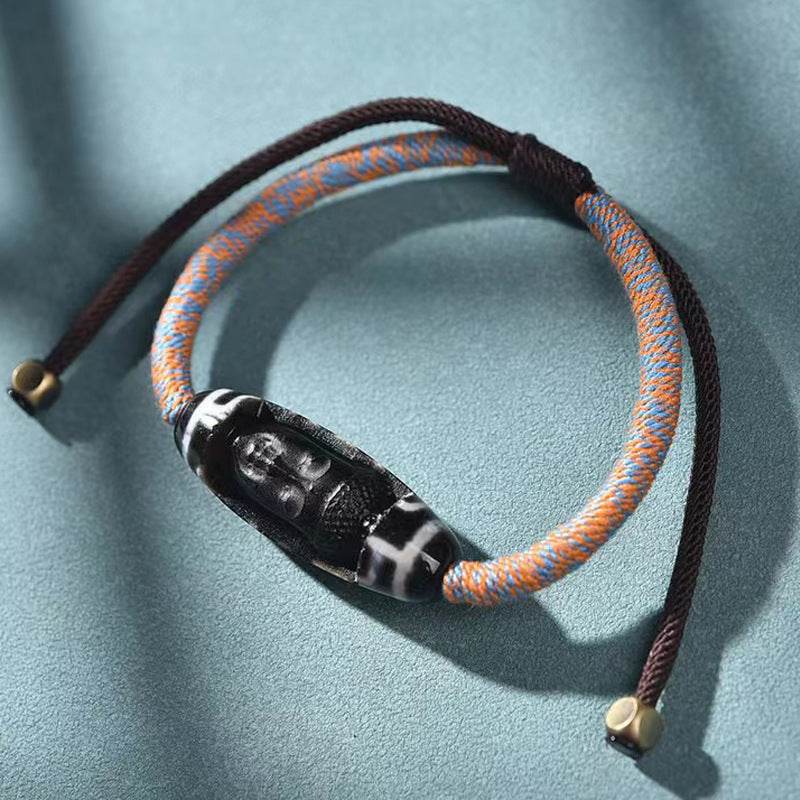 EverestArtstudios Medicine Motif Agate Dzi-Style Woven Bracelet