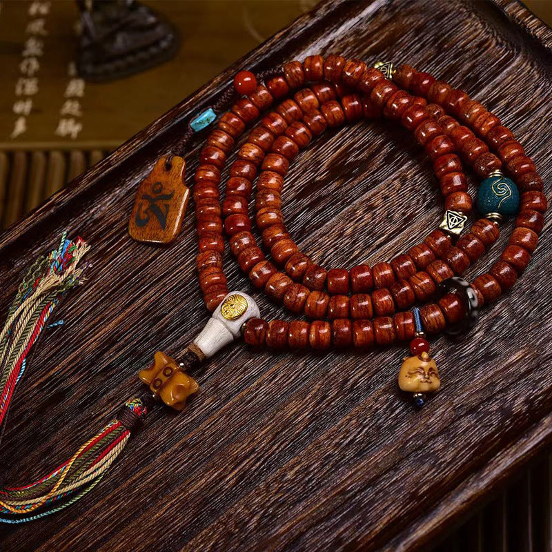 EverestArtstudios Tibetan Vintage Bone Barrel-Bead 108-Bead Mala Necklace