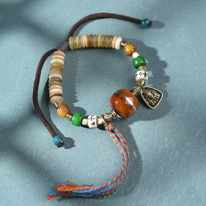 EverestArtstudios Ghau Charm Disc Bead Adjustable Woven Bracelet