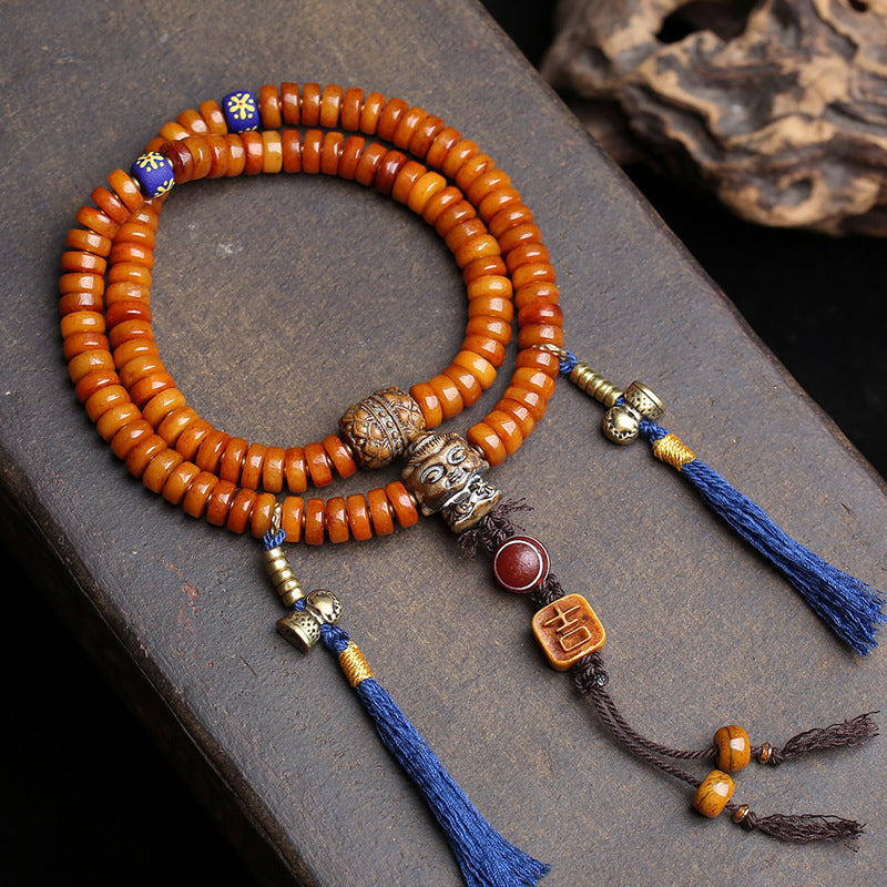 Tibetan returned yak bone pan beads 108 Buddha beads rosary beads old bone tee lotus lake barrel beads Vajra Bodhi accessories
