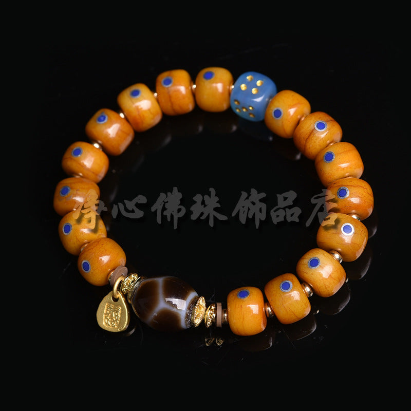 EverestArtstudios Bone Inlaid Bead Agate Dzi-Style Charm Bracelet