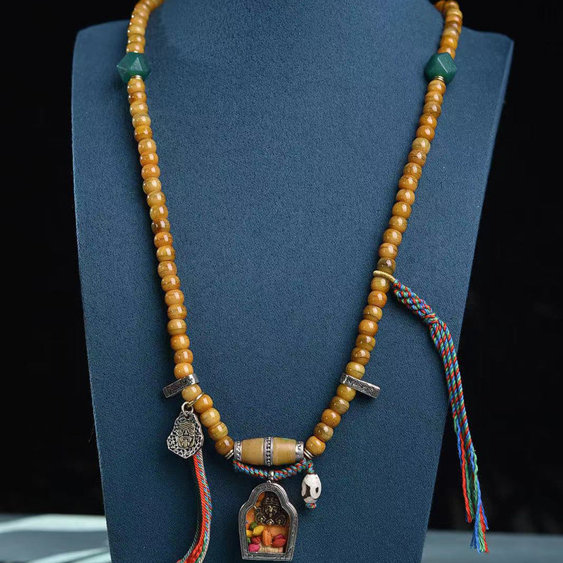 EverestArtstudios Natural Camel Bone 108-Bead Mala with Zaki Lhamo Gau Pendant