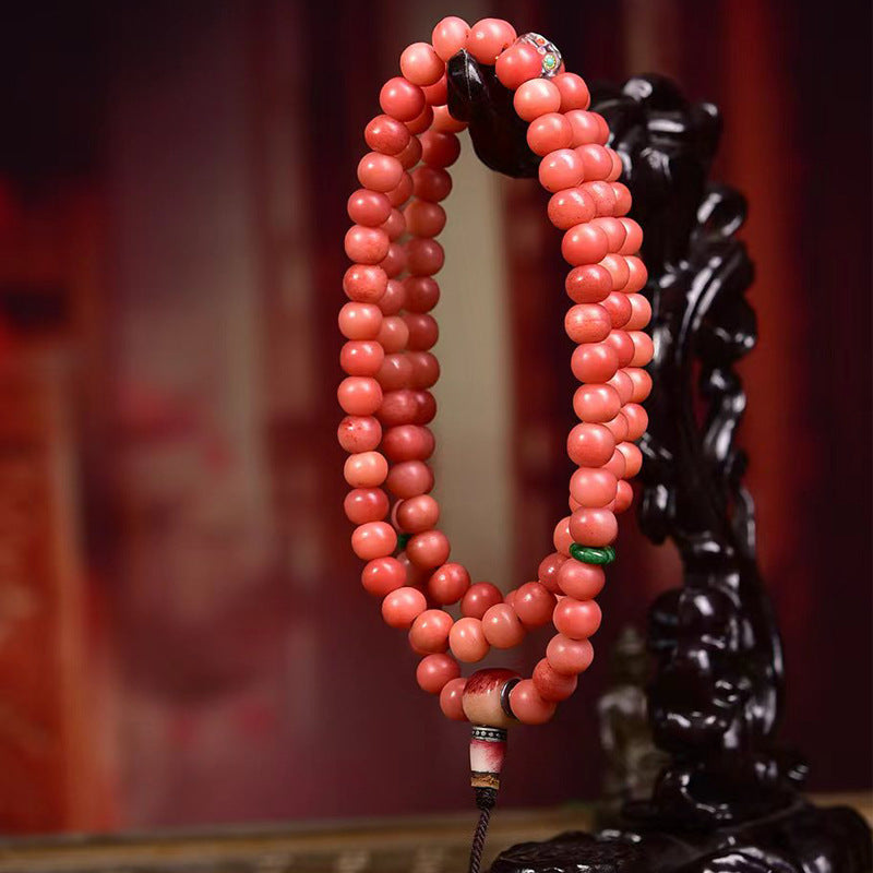 EverestArtstudios Natural Full-Blood Camel Bone 108-Bead Mala with Glass and Bone Guru Bead