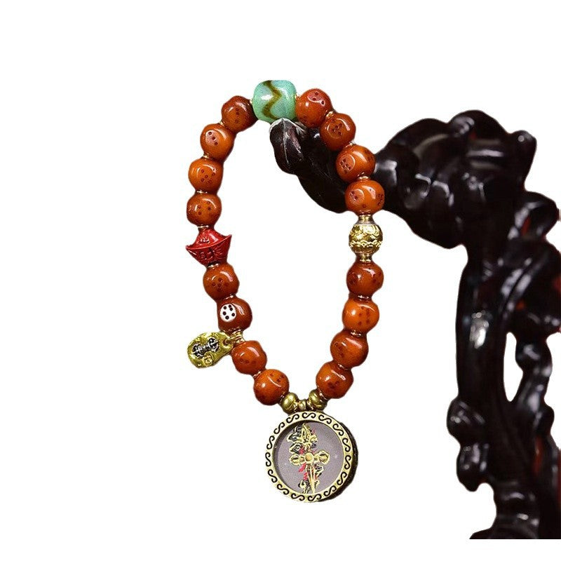 EverestArtstudios Camel Bone Dice Bead Green Tara Charm Bracelet