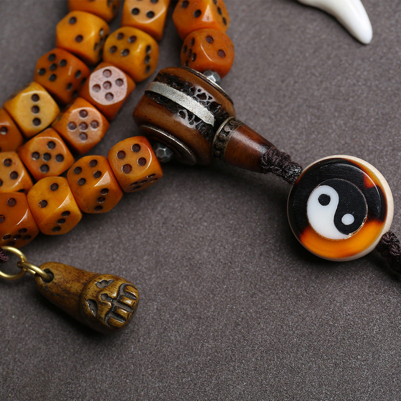 Tibetan return bone carving dice 108 Buddha beads multi-ring bracelet yak bone clip material, camel bone accessories