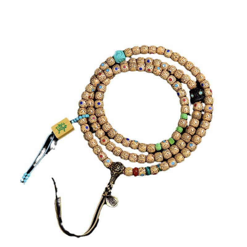EverestArtstudios Inlaid Three Jewels Xingyue Bodhi 108-Bead Tibetan Mala