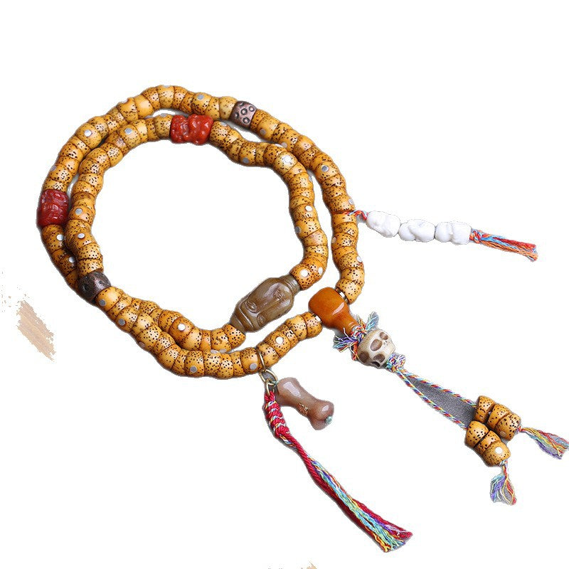 Tibetan Wenwan Xingyue Bodhi Son 108 Buddha Beads, Rosary Beads, Old Material Yak Bone Tee Red Agate Accessories