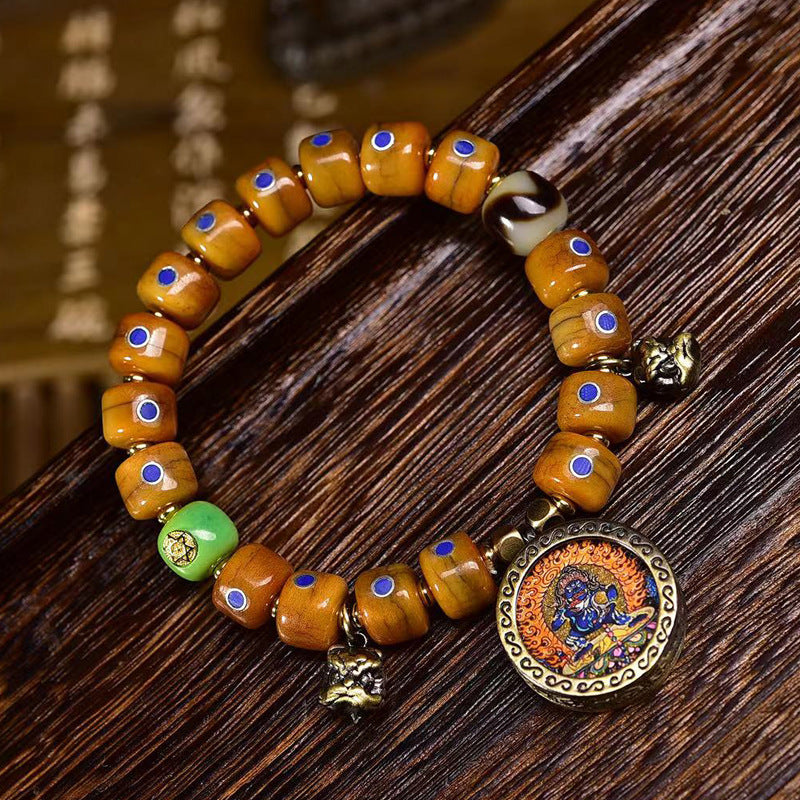 EverestArtstudios Yak Bone Lapis Inlay Thangka Charm Bracelet