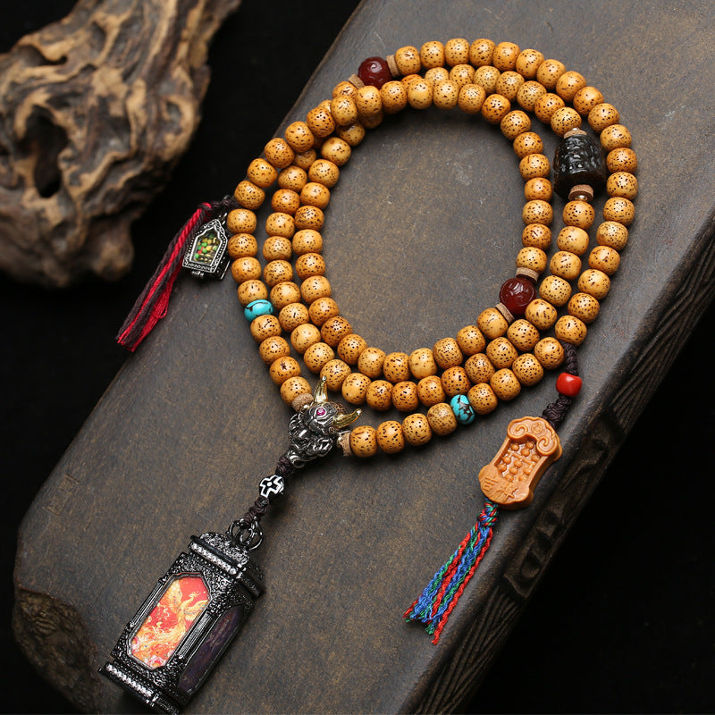 Tibetan Wenwan Star Moon Bodhi Son 108 Buddha Beads Open Old Material Four-sided Small Thangka Buddha Gawu Box Pendant