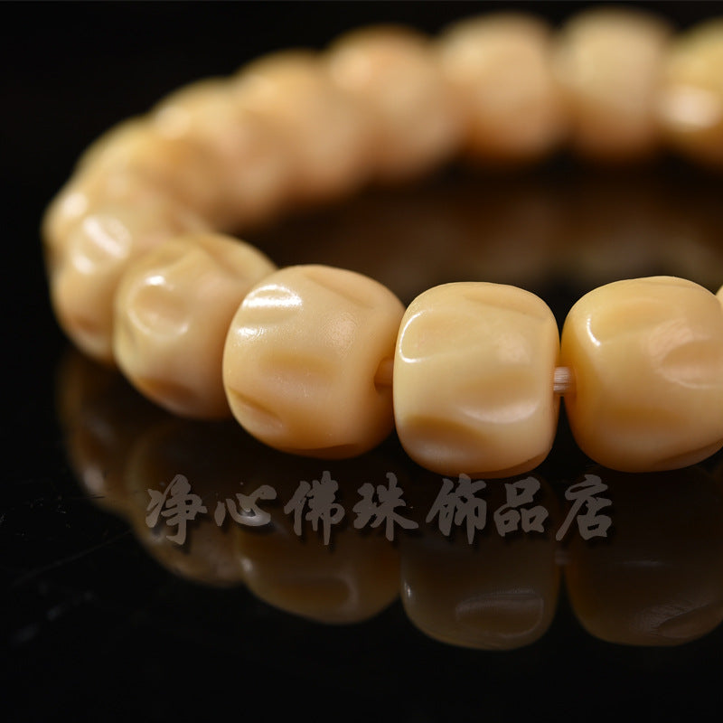 EverestArtstudios Camel Bone Warm Cream Drum Bead Bracelet
